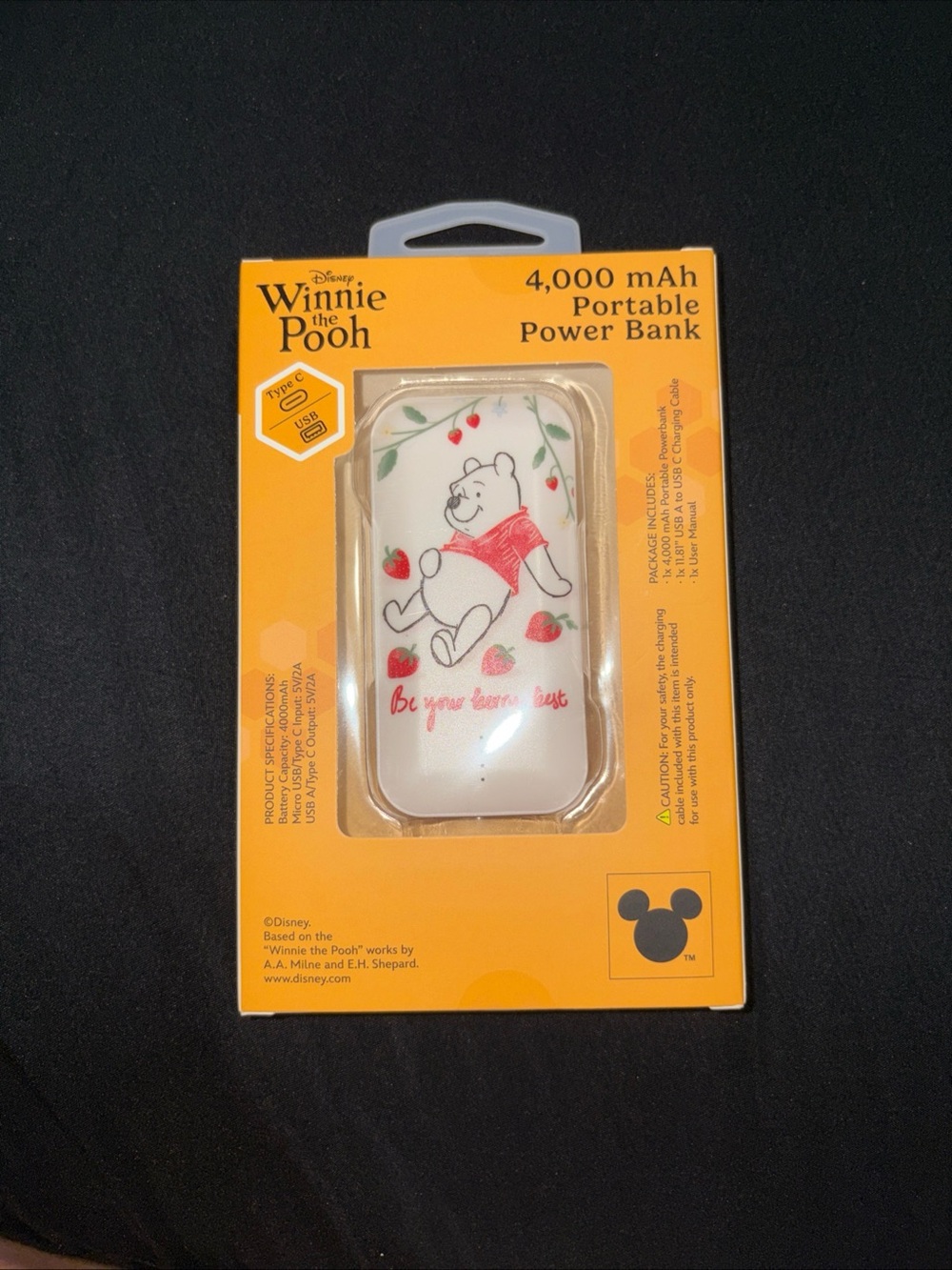 Disney Winnie the Pooh Portable Power Bank in White and Red
